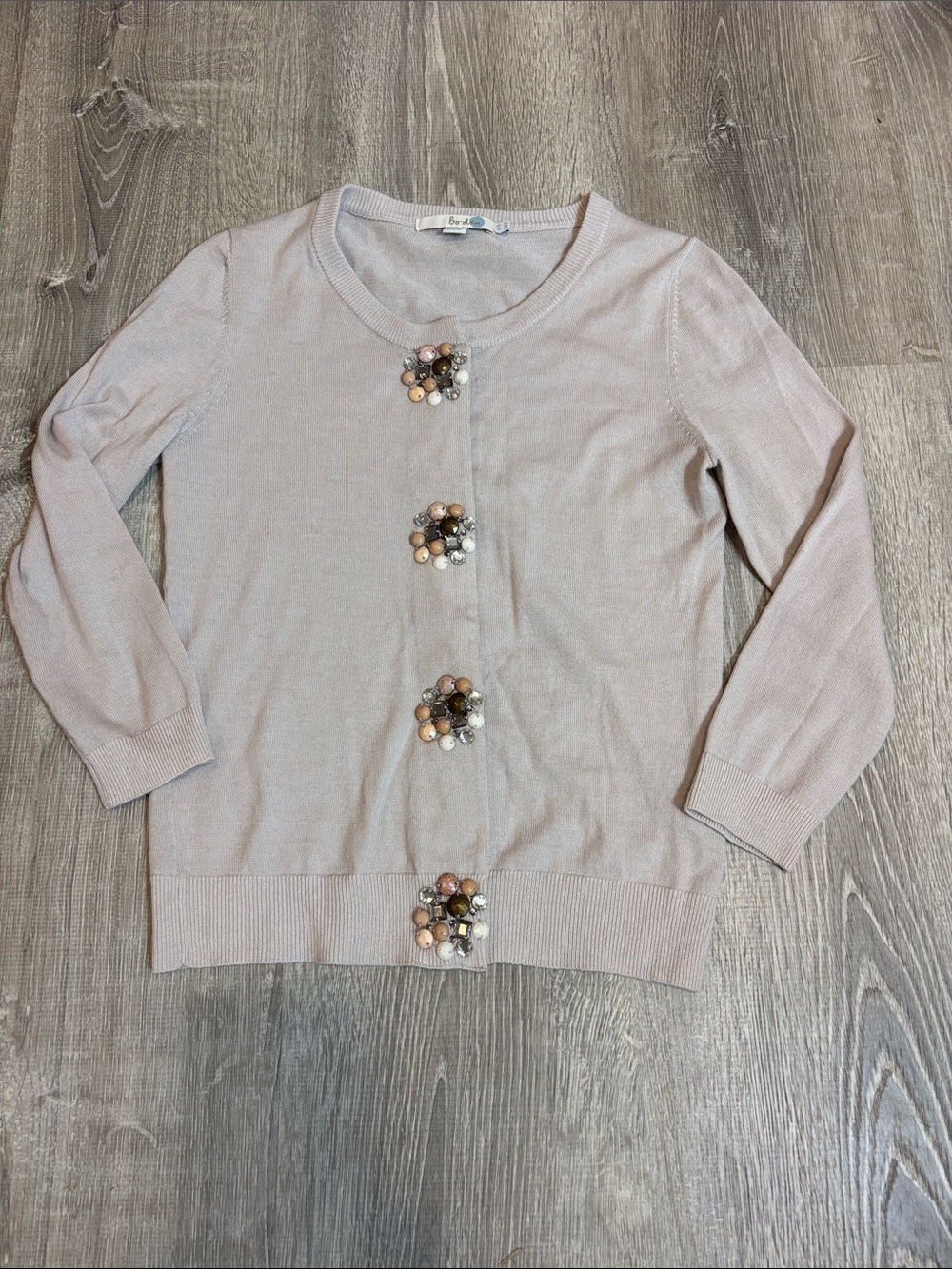 Embellished Crewneck Cardigan Sweater